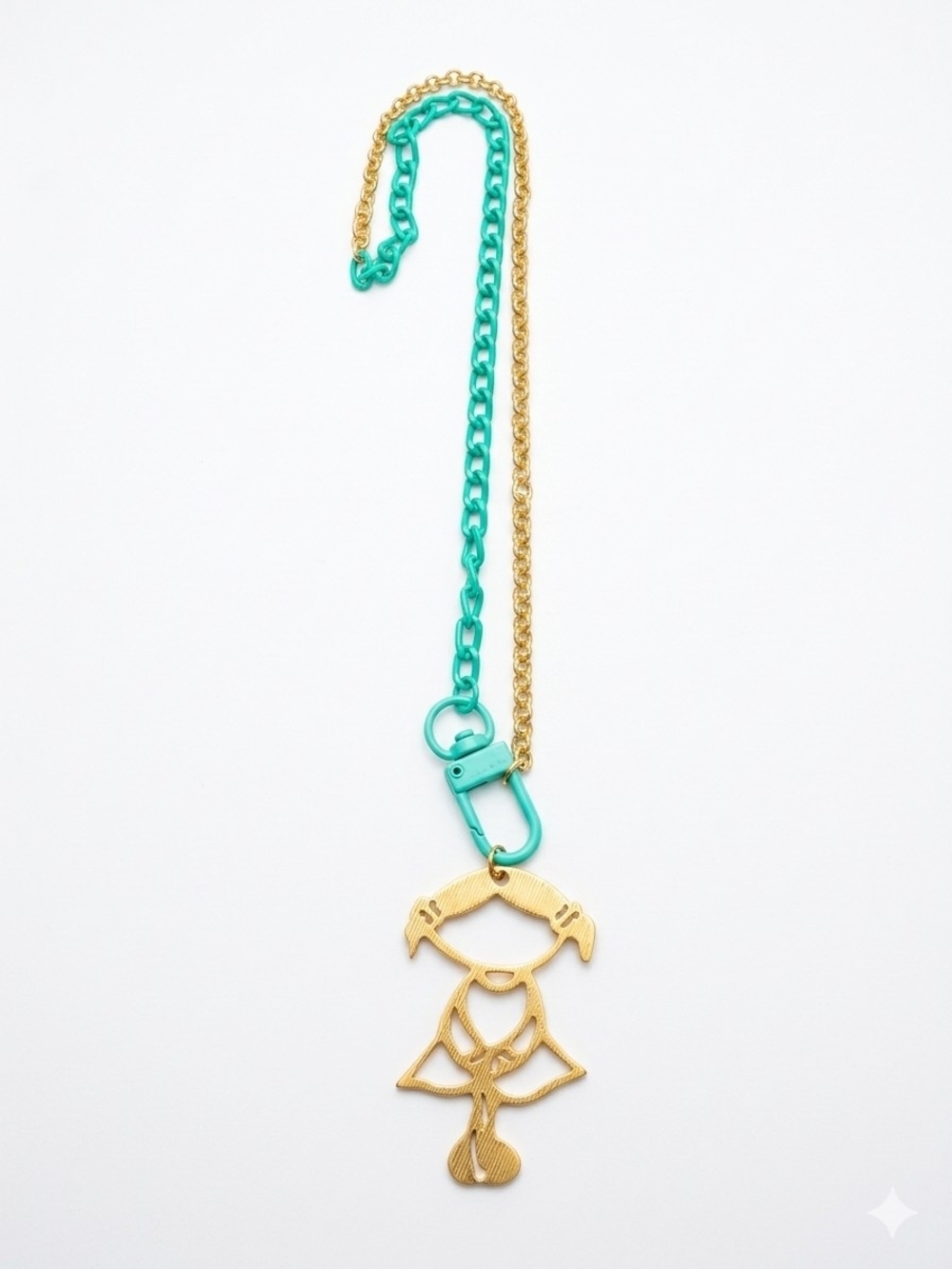 Gold and Teal Girl Pendant Necklace